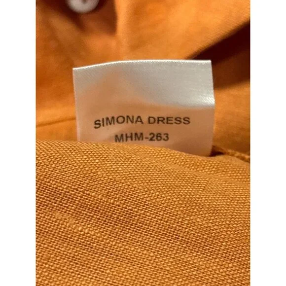 Hevron 100% Linen Cutout Shirt Dress Size S Fits US 8–10 Orange Midi - Picture 9 of 11
